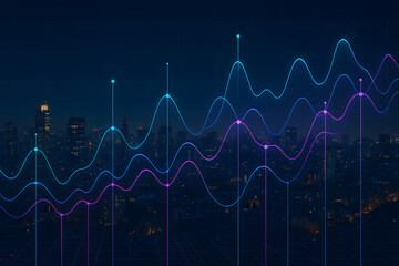 Futuristic City with Digital Data Network Overlay