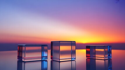 Abstract prisms reflecting a vibrant sunset sky