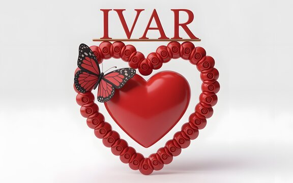 Red heart surrounded by roses with butterfly and IVAR text