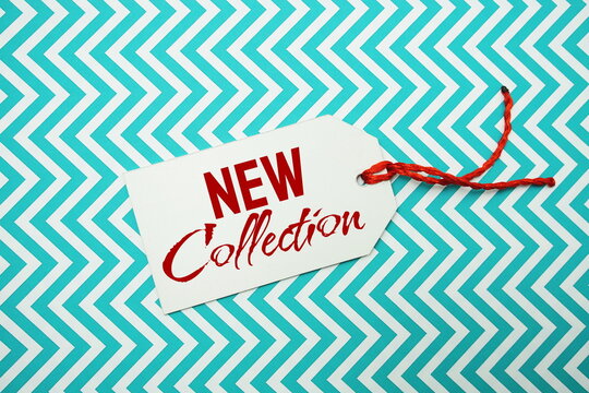 Price tag with "New Collection" is placed on a colorful zigzag patterned background