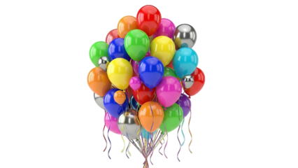 Vibrant colorful balloons floating in air for celebration  isolated on transparent background