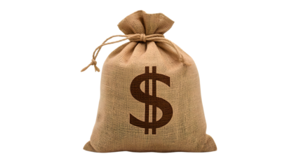 Money bag with dollar sign on rustic burlap sack in simple studio lighting for finance and banking advertising