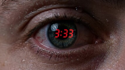 Close Up of an Eye Reflecting Digital Time After a Night Terror