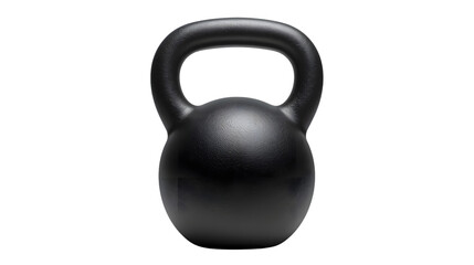 Black kettlebell with matte finish in studio lighting on white background for fitness and strength training advertisement