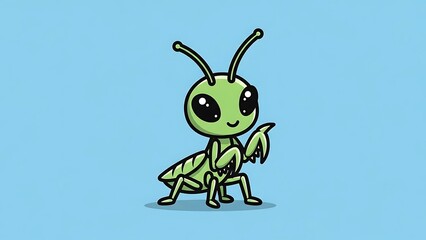 Cartoon Green Grasshopper Character Illustration.