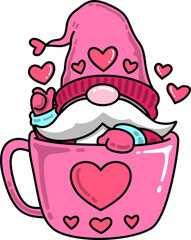Valentine's Day Gnome in a Teacup Cartoon