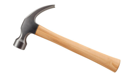 Claw hammer with wooden handle on white background in studio lighting for carpentry and DIY projects