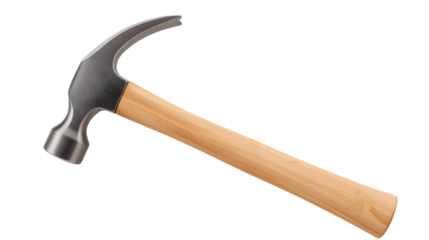 Claw hammer with wooden handle on white background in studio lighting for carpentry and DIY projects