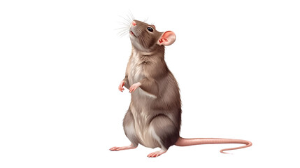 Brown rat standing on hind legs with curious expression in soft watercolor style on white background for wildlife illustration