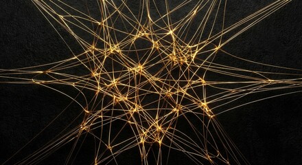 Abstract Golden Neural Network Connections on Dark Background 3D Render