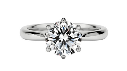 Luxury diamond engagement ring in modern minimalist design with bright white diamond and silver band in soft studio lighting for jewelry advertisement
