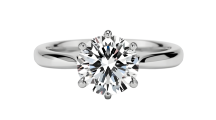 Luxury diamond engagement ring in modern minimalist design with bright white diamond and silver band in soft studio lighting for jewelry advertisement