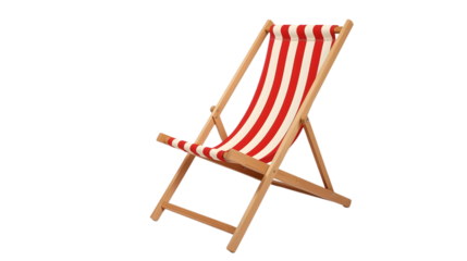 Red and white striped deck chair with wooden frame in casual summer setting for outdoor furniture and beach decor