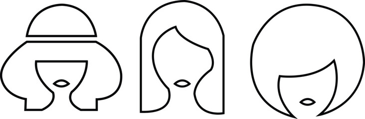Three Outline Icons of Women's Hairstyles Keywords: outline, icons, women, hairstyles, hair