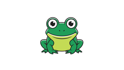 Fototapeta premium Cute Green Frog with Big Eyes Smiling Happily.