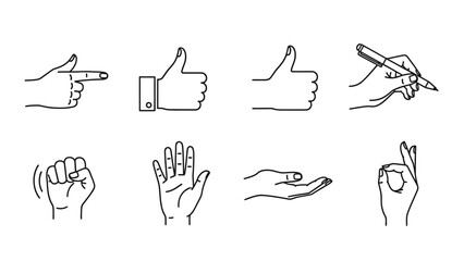 Set of Hand Drawn Gestures and Poses Illustrating Various Actions and Expressions.