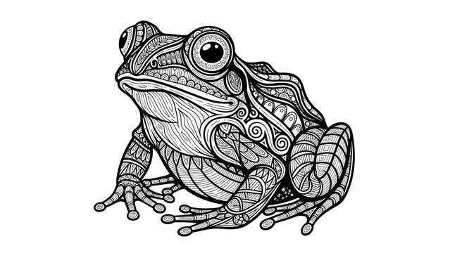 Intricate Zentangle Frog Design for Adult Coloring Books.