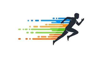 Dynamic runner silhouette sprinting with colorful speed lines behind