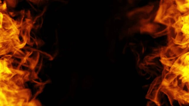 Fire flame loop with smooth motion. 3D render. Continuous realistic fire flame flickering on transparent alpha.