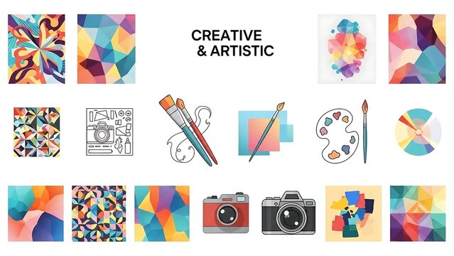 Vibrant Artistic Elements and Creative Tools Collage.