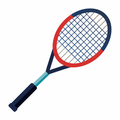 Vibrant tennis racket with red and blue design elements