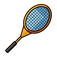 Vibrant orange tennis racket with blue strings on white background