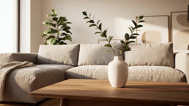 Modern Living Room Interior with Comfortable Sofa and Minimalist Decor.