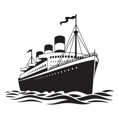 Obraz premium Cruise Ship Silhouette – Vintage Ocean Liner Icon with Waves & Smokestacks