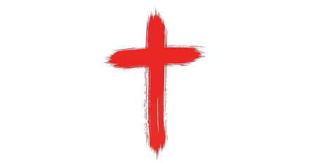 Obraz premium A striking brushstroke style red cross stands prominently against a clean stark white background symbolizing faith