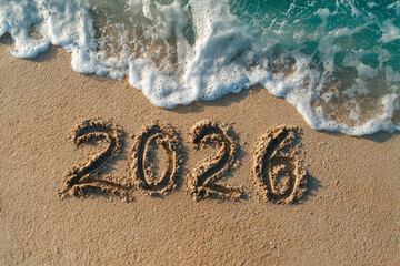 2026 Sand Text on Sandy Beach