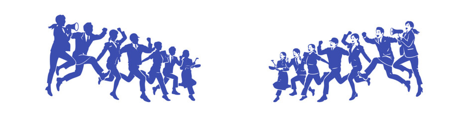 Dynamic Corporate Team in Motion Silhouettes