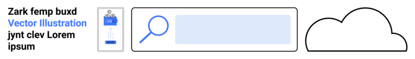 Obraz premium Cloud technology, data search, file storage, online research, information management, database organization. Magnifying glass, document graphic cloud icon. Cloud technology and data search concept