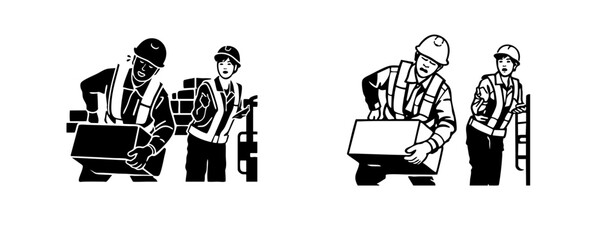 Construction Workers Handling Materials and Tools