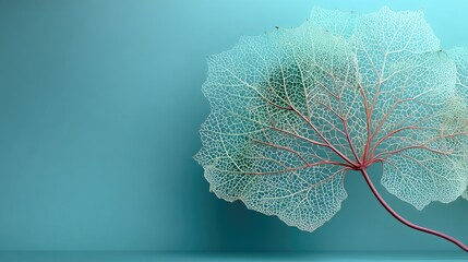 Delicate leaf skeletons on a turquoise backdrop