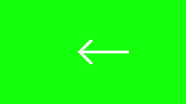 A clean white arrow icon smoothly moving back and forth toward the right side of the screen on a solid bright green chroma key background, simple flat design, centered vertically, seamless looping.