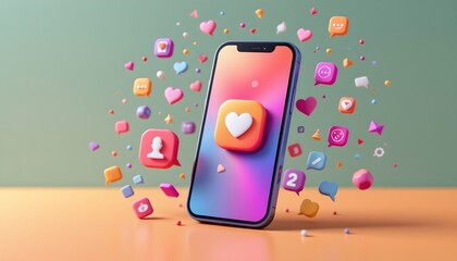 Vibrant Modern Smartphone with Floating Social Icons