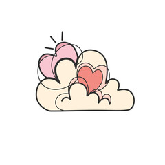 Hearts on Cloud Romantic Illustration