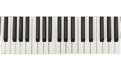 Fototapeta premium Close-up of piano keyboard with black and white keys isolated on transparent background