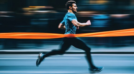 Athlete crossing finish line motion blur competition victory speed success