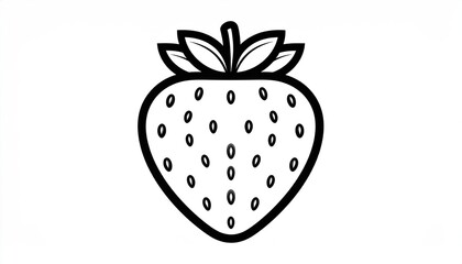Strawberry outline drawing with seeds and leaves illustration.