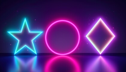 Neon Geometric Shapes with Vibrant Reflection Futuristic Scene