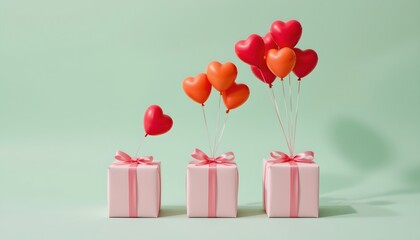 Pastel Pink Gift Boxes with Heart Balloons Celebrating Love