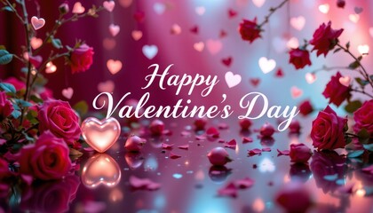 Romantic Valentines Day Scene with Roses and Heart Lights