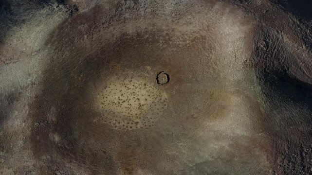 Aerial view over La Mancha crater in the volcanic Area of the Bayuyo, on the Island of Fuerteventura, Spain