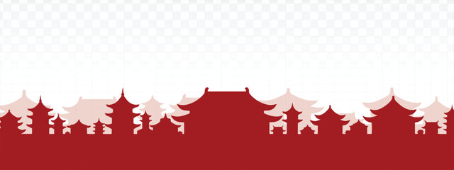 Stylized winter forest border with white pine tree silhouettes layered over a deep red background, ideal for holiday banners, seasonal headers, festive layouts, and clean decorative backgrounds.