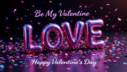 Celebratory Valentines Day Heart Balloon Display with Confetti