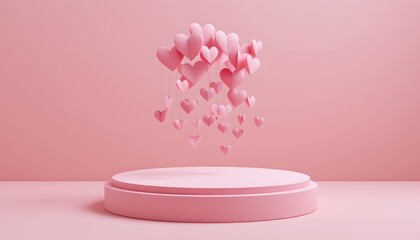 Dreamy Pink Scene with Floating Heartshaped Forms