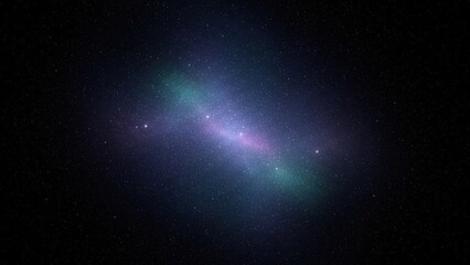 Vibrant galaxy with purple and green hues in starry night sky