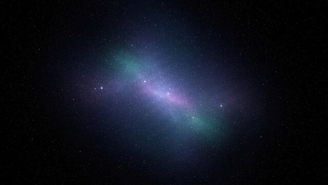 Vibrant galaxy with purple and green hues in starry night sky