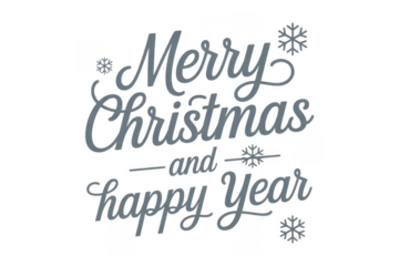 Merry Christmas and Happy Year cursive text holiday isolated on a transparent background